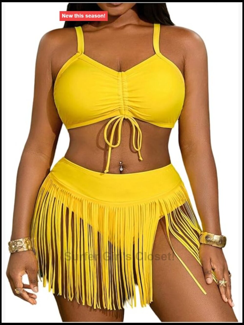 Plus Size High Waisted Bikini Set with Fringe - Ruched Tummy Control Swim